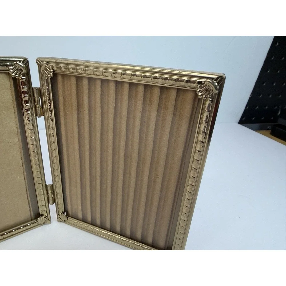 Gold Tone Metal Double Picture Frame 3.5x5